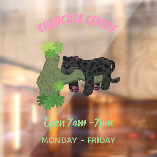 Cute jaguar black panther cat cartoon illustration window cling