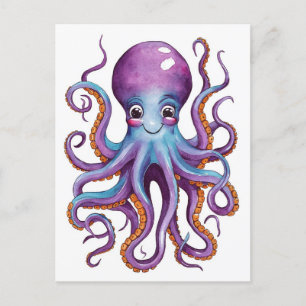 Cute Jam Pink and Blue Octopus Postcard