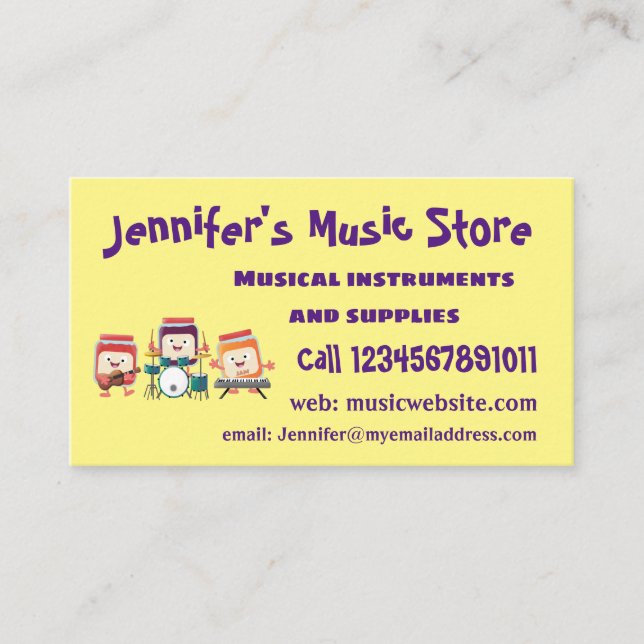 Cute jam session cartoon musician humour business card (Front)