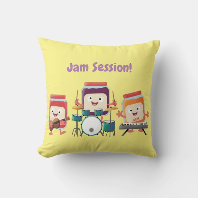 Cute jam session cartoon musician humour cushion (Front)