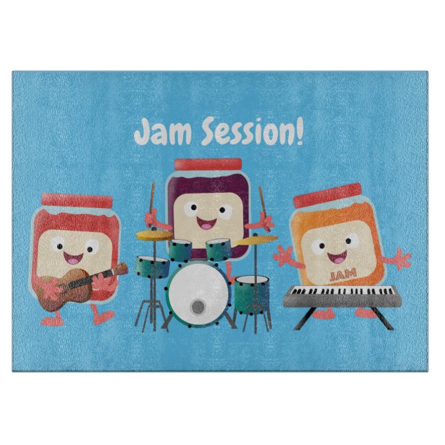 Cute jam session cartoon musician humour cutting board (Front)