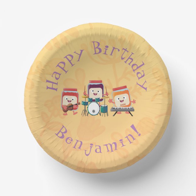 Cute jam session cartoon musician humour paper plate (Front)