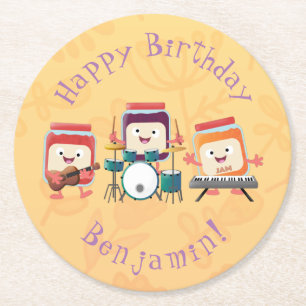 Cute jam session cartoon musician humour round paper coaster