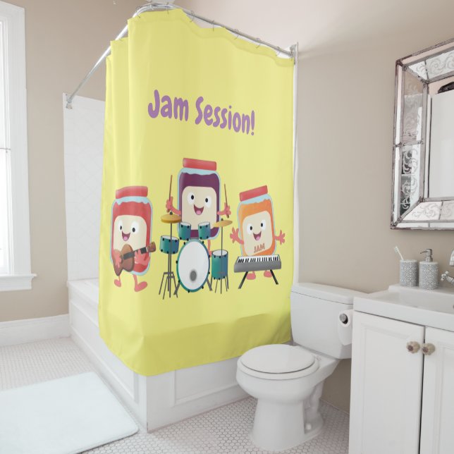 Cute jam session cartoon musician humour shower curtain (In Situ)