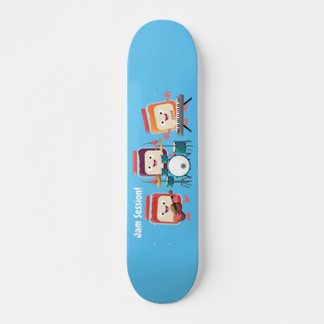 Cute jam session cartoon musician humour skateboard (Front)