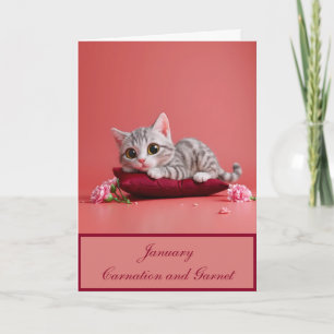 Cute January Cat with Carnations Card