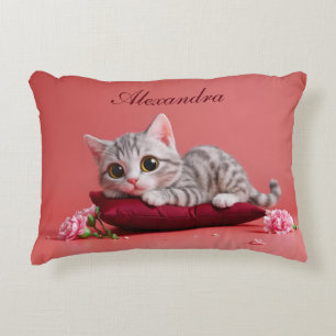 Cute January Cat with Carnations Decorative Cushion
