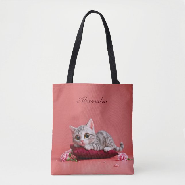 Cute January Cat with Carnations Tote Bag (Front)