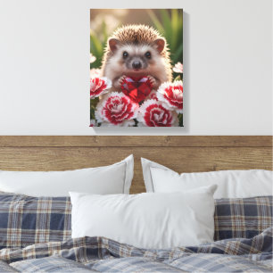 Cute January Hedgehog with Garnet Heart Canvas Print