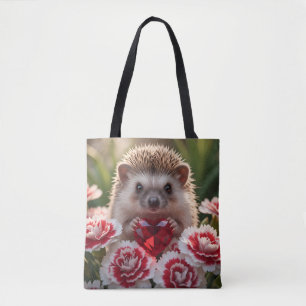 Cute January Hedgehog with Garnet Heart Tote Bag