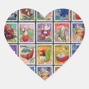 Cute Japan Year of Animal Stamp Pattern Heart Sticker