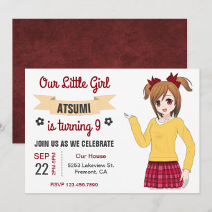 Cute Japanese Anime Girl Birthday Party Invitation