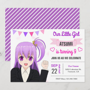 Cute Japanese Anime Girl Birthday Party Invitation