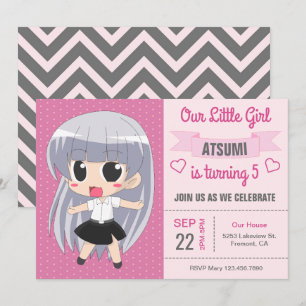 Cute Japanese Anime Girl Birthday Party Invitation