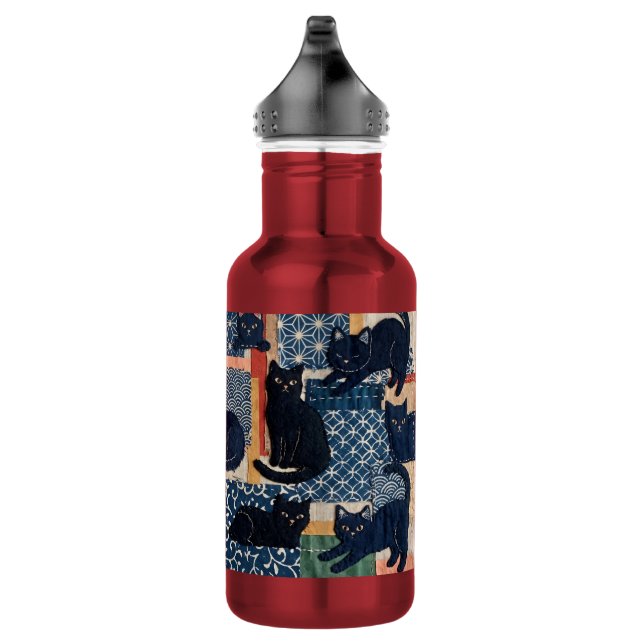 Cute Japanese Black Cats Patchwork  532 Ml Water Bottle (Right)