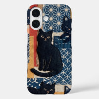 Cute Japanese Black Cats Patchwork iPhone Case