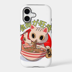 Cute Japanese Cat Eating Noodles with Chopsticks