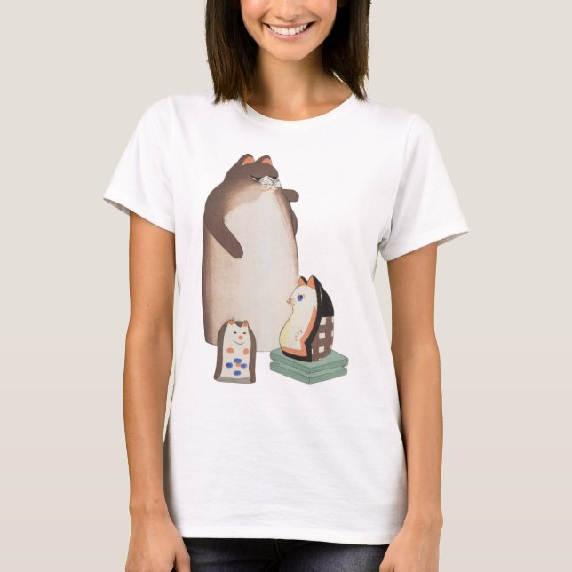 Cute Japanese Cat Family kawaii Kokeshi  T-Shirt (Front)