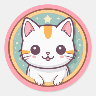 Cute Japanese Cat Kawaii Kitten Classic Round Sticker