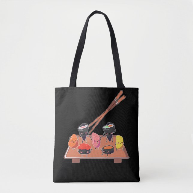 Cute Japanese Food Happy Dancing Sushi Tote Bag (Front)