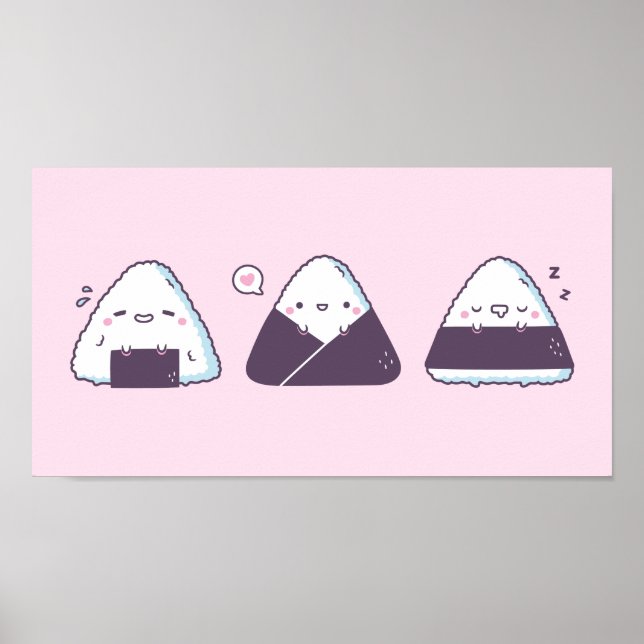 Cute Japanese Food Onigiri Doodles Funny Poster (Front)