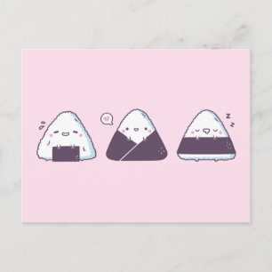 Cute Japanese Food Onigiri Rice Balls Funny Postcard