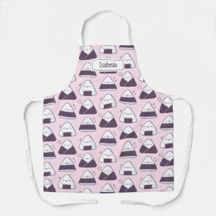 Cute Japanese Food Onigiri Rice Balls Pattern Pink Apron