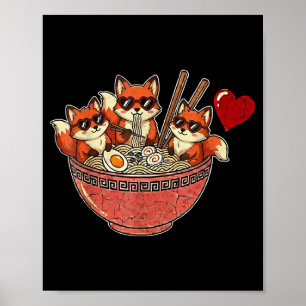 Cute japanese fox ramen noodles anime valentines poster