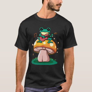 Cute Japanese frog playing guitar banjo on a mushr T-Shirt