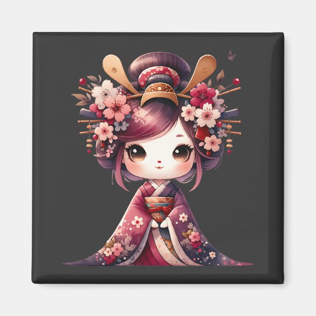 Cute Japanese Geisha Magnet (Front)