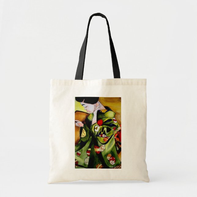 Cute Japanese Geisha original watercolor art Tote Bag (Front)