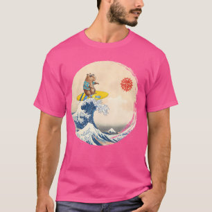 Cute Japanese Great Wave Kanagawa Surfing Capybara T-Shirt