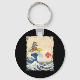 Cute Japanese Great Wave Kanagawa Surfing Capyra _ Key Ring