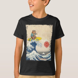 Cute Japanese Great Wave Kanagawa Surfing Capyra _ T-Shirt