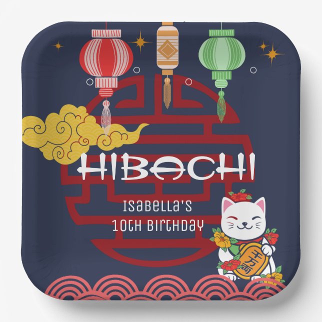 Cute Japanese Hibachi Dinner Birthday Party  Paper Plate (Front)