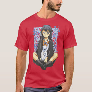 Cute Japanese Kawaii Anime Girl Sitting with Neko  T-Shirt