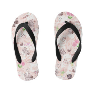 Cute Japanese Kawaii Bunny and Pink Gingham Checke Kid's Flip Flops