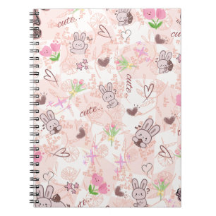 Cute Japanese Kawaii Bunny and Pink Gingham Checke Notebook