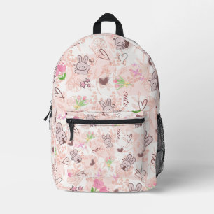 Cute Japanese Kawaii Bunny and Pink Gingham Checke Printed Backpack