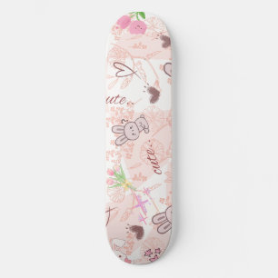 Cute Japanese Kawaii Bunny and Pink Gingham Checke Skateboard