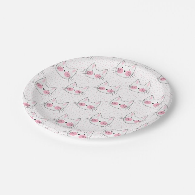 Cute Japanese Kawaii Kitty Cats Paper Plate (Angled)