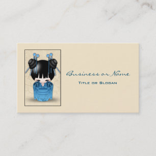 Cute Japanese Kokeshi Doll Dressed In Blue Business Card