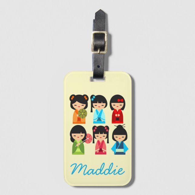 Cute Japanese Kokeshi doll pattern Luggage Tag (Front Vertical)