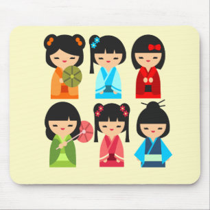 Cute Japanese Kokeshi doll pattern Mouse Mat