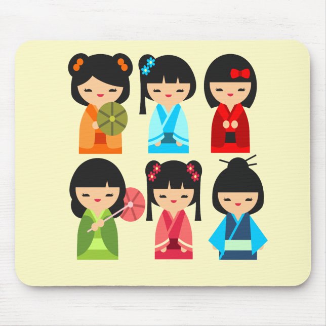 Cute Japanese Kokeshi doll pattern Mouse Mat (Front)