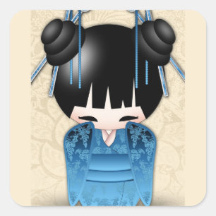 Cute Japanese Kokeshi Doll Square Sticker
