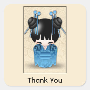 Cute Japanese Kokeshi Doll Thank You Square Sticker