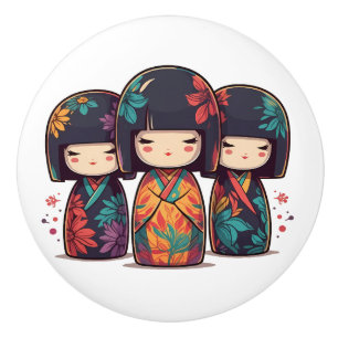 Cute Japanese Kokeshi Dolls Ceramic Knob