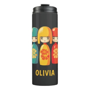 Cute Japanese Kokeshi Dolls Thermal Tumbler