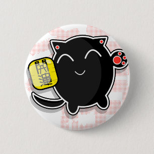cute Japanese lucky cat - black 6 Cm Round Badge